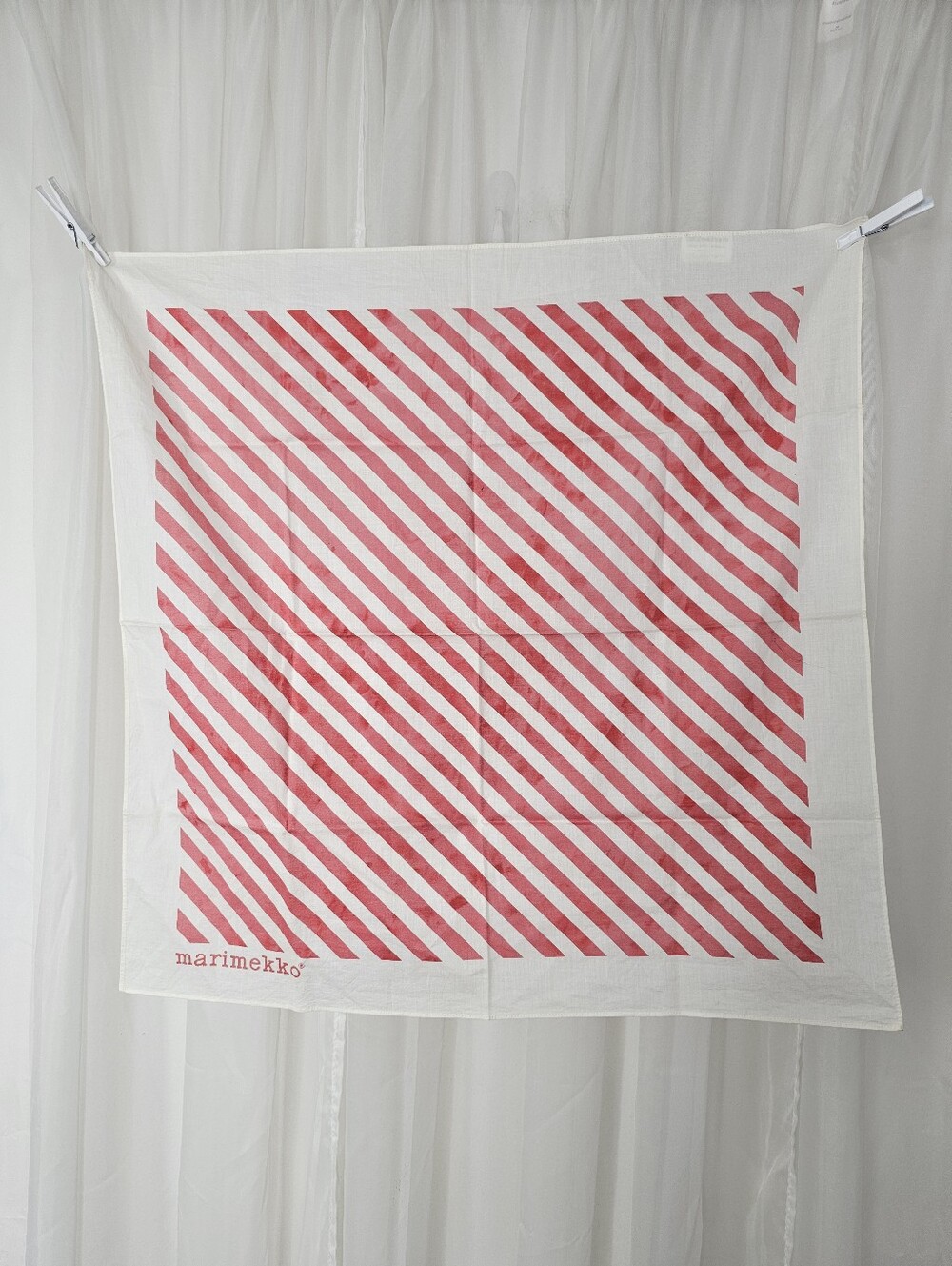 Marimekko Red and White Diagonal Stripe Cotton Square Scarf